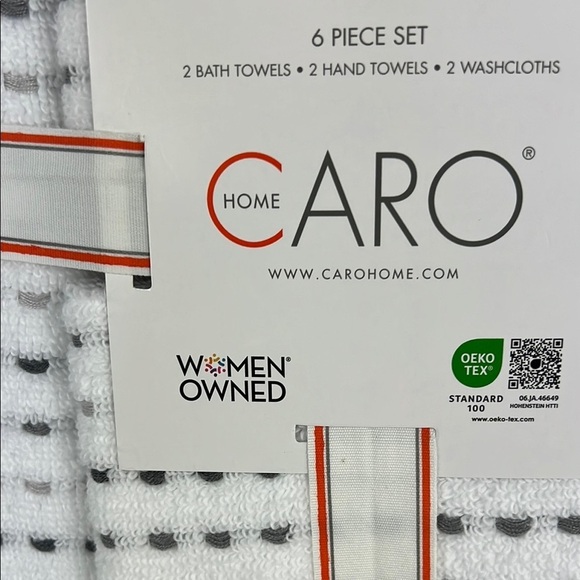 Caro Home Bath Towel Set Gray White 2 Bath 2 Hand 2 Wash 100% Cotton Soft 6 pc - Picture 4 of 7